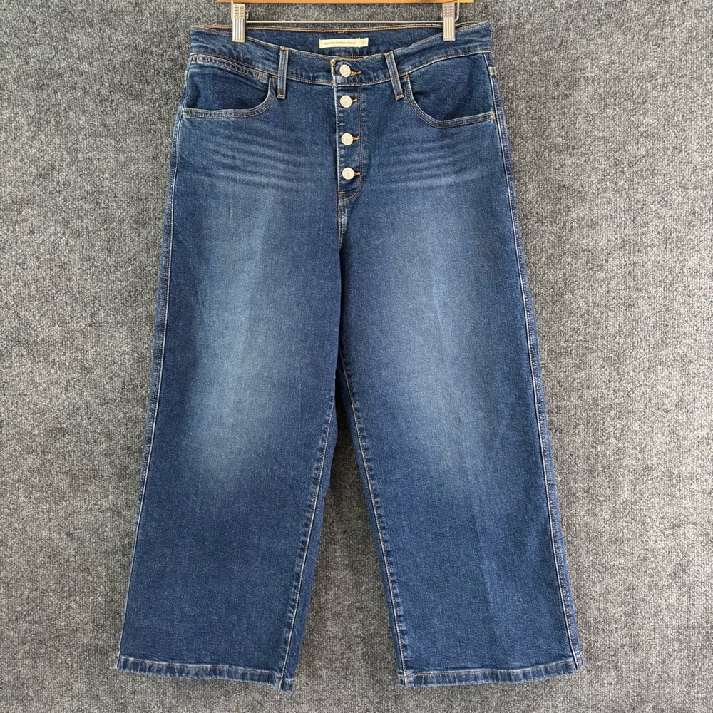 Levi’s Womens Mile High Cropped Wide Leg Jeans Size 31 Blue Button Fly Pockets